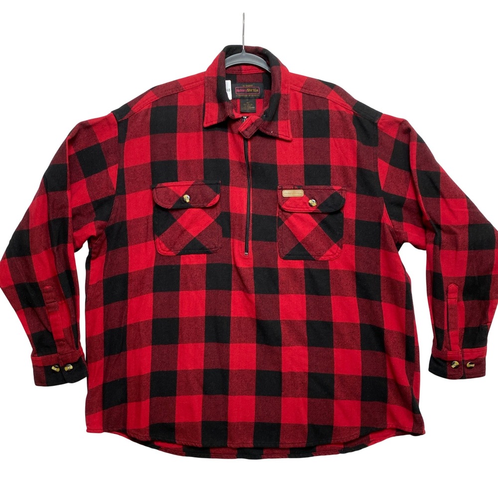Hickory Shirt Co Pullover Shirt Mens XL Red Buffalo Plaid Quarter-Zip Workwear